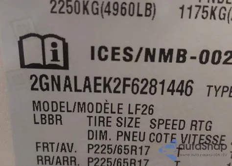 2015 Chevrolet Equinox from USA, damaged, VIN 2GNALAEK2F6281446